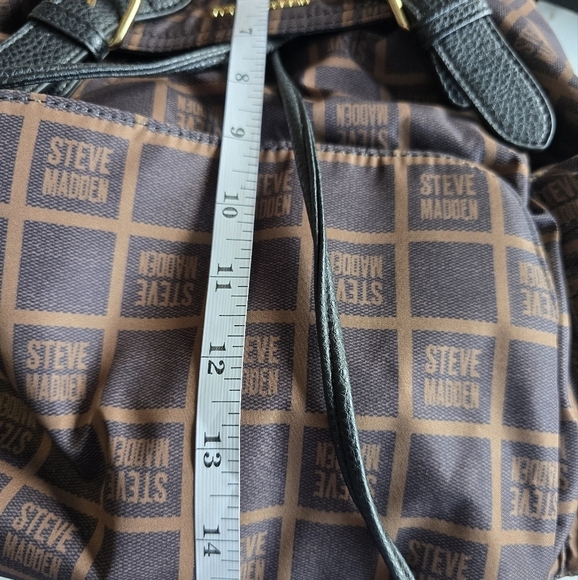 Steve Madden Backpack Black Brown Monogram Carryall Women Large Excellent - Picture 12 of 16